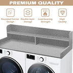 Royxen Laundry Countertop with 2-Tier Shelf Universal Fit, Washer and Dryer Countertop with Storage Space, Shelf Height 11.5 Inches, Solid Wood Core, Grey