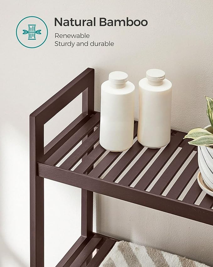 Over the Toilet Storage, 3-Tier Bamboo Bathroom Organizer with Adjustable Shelf, Space-Saving Rack, 66.9" Tall (Rust Brown)