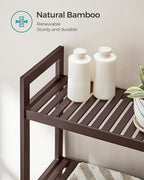Over the Toilet Storage, 3-Tier Bamboo Bathroom Organizer with Adjustable Shelf, Space-Saving Rack, 66.9" Tall (Rust Brown)