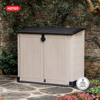 Keter Store-It-Out MIDI Outdoor Resin Storage Shed – Weather-Resistant Horizontal Cabinet for Trash Cans, Garden Tools & Patio Accessories – Lockable, Easy-Lift Lid, 30 Cu. Ft. Capacity, Beige