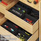 QUELIEN Desk Drawer Organizer Tray Set, 8PCS Plastic Drawer Organizer Bins for Office, Makeup, Kitchen - Gray Blue Desk Organizer with Flexible Interlocking Design for Efficient (Gray Blue, 8PCS)