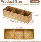 Hipiwe Handwoven Seagrass Storage Basket 3 Sections Toilet Tank Paper Organizer Decorative Shelf Basket for Pantry Living Room Kitchen, Caramel Color