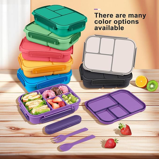 Lunch Box Kids,Bento Box Adult,Leakproof Lunch Containers for Adults/Kids/Toddler,1200ML-4 Compartments bento Lunch box with Utensil,Microwave & Dishwasher & Freezer Safe (Purple)