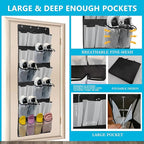 Over The Door Shoe Organizers with 24 Mesh Pockets Shoe Organizer Storage Hanging SimpleHouseware Shoe Holder for Rack (White Black)