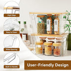 Criusia 3 Set Pantry Organizers and Storage with Bamboo Lids, Stackable Clear Bins for Onion, Potato, Fruit, Vegetables, Trash Bag Dispenser, Kitchen and Under Sink Organizer