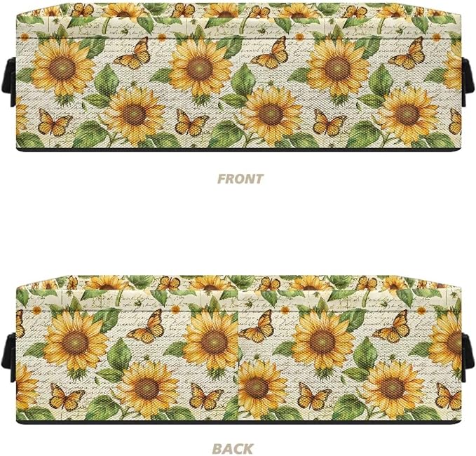 Narrow Storage Basket Decorative Fabric Storage Bin for Organizing Towels Toilet Paper Basket Long Tidy Storage Bin for Bedroom Bathroom Small Items, Sunflower Butterfly Letter Print