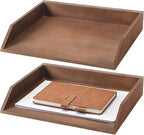 2 Pcs Wooden Letter Tray Wood Letter-Size Desk Organizer Heavy Duty 2 Tier Stackable Support Paper Tray Desktop Drawer File Folder Magazine Office Accessories Back to School(Dark Wood)