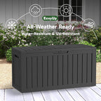 EasyUp 90 Gallon Outdoor Storage Box Waterproof, UV Resistant Resin Deck Box with Hydraulic Rod, Reinforced Stability for Patio, Garden, Striped Black