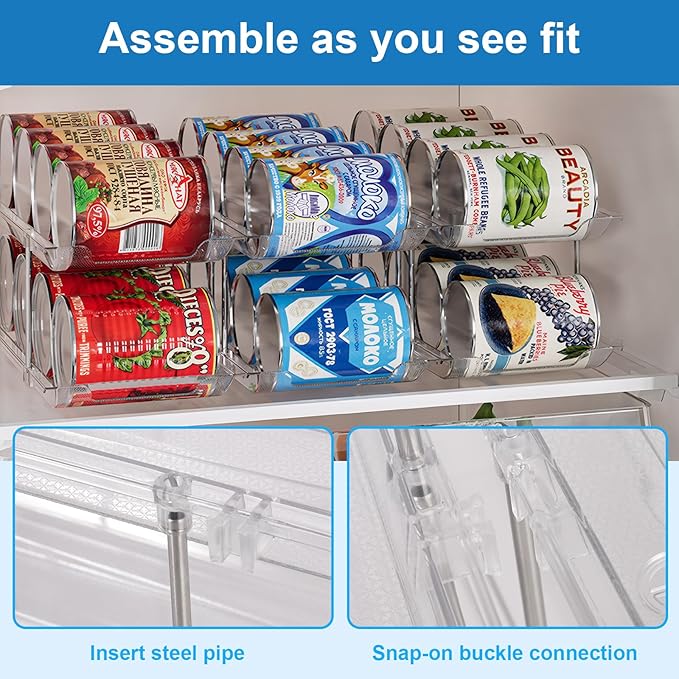 cjc Can Organizer for Pantry, 3 Sets 3 Tiers Can Organizer for Fridge, Clear Automatic Rolling Soda Pantry Organizers for 36 Cans, Stackable Storage Rack for Kitchen Cabinet