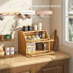 Bread Box for Kitchen Countertop Bin Double Layer Bread Box Storage Container Extra Large Capacity Farmhouse with Diamond Pattern Windows (Natural, Large)