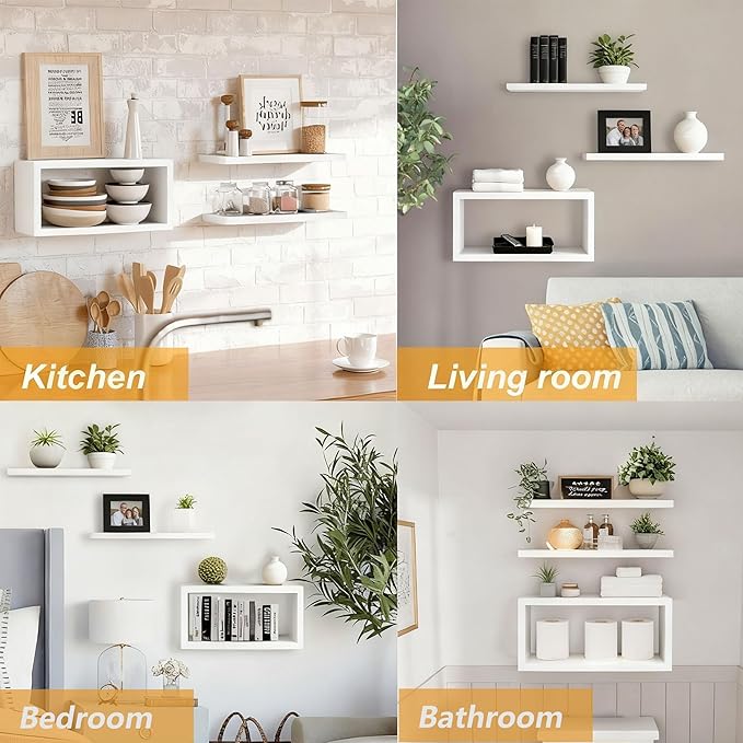 Wall Mounted Floating Shelf, c Long for Bedroom Living Room Kitchen Staircase Bathroom Above Toilet Wall Decoration Book Storage Room Recoration (3piece Set) White