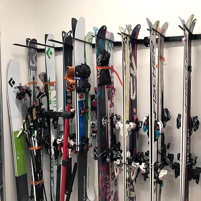 StoreYourBoard Solitude Ski Storage Rack, Wall Mount Organizer with Shelf option, Holds 10 Pairs of Skis, Heavy Duty Supports 300 lbs