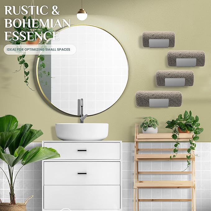 Bamboo Towel Rack by Aura Nest Set of 4 Wood Towel Racks Bamboo Bathroom Accessories -Wall Towel Holder for Rolled Towels Wooden Towel Racks for Bathroom Spa Bathroom - White