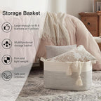 OIAHOMY Large Blanket Basket, 65L Cotton Rope Woven Laundry Basket, Toy Bin for Baby Room, Container for Blanket Storage in Living Room, 20''×16''×12'', Black & White