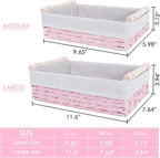Wicker Storage Basket with Wooden Handle – Paper Rope Decorative Toilet Paper Baskets & Bathroom Organizer for Toilet Tank Top, Shelves, Bedroom, Countertop,Home,Office Storage Bins, 2 Pack,Pink