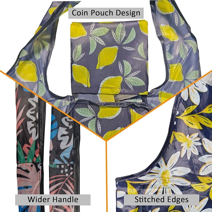 Reusable Grocery Bags, 4 Pack Foldable Shopping Tote Bags, Lightweight & Durable Eco Friendly Washable Totes for Groceries, Travel & Everyday Use