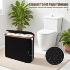 Toilet Paper Storage with Lid and Handle, 12 Roll Toilet Paper Basket Bathroom Standing Organizer, Folding Storage Bag with Foot Base, Slim Holder Container for Rolling Tissue, Towel- Black