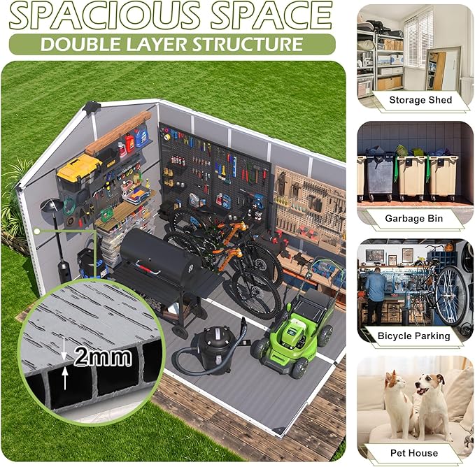 8 x 12 FT Plastic Tool Shed, Plastic Garden Shed with Floor, Lockable Doors & Windows, Resin Outdoor Storage Shed for Backyard, Patio, Poolside