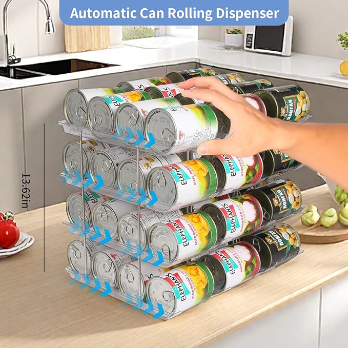 Can Organizer for Pantry Free Combination Can Dispenser, Clear Thickened 2 Pack 2-Tier Storage Rack for 48 Cans Suitable for Cabinet Pantry Fridge Countertop (3 * 2)