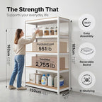 HOMEDANT House 5 Tier Heavy Duty Garage Shelving Adjustable Metal Rack Storage Shelves Standing Shelf Unit Organizers Pantry Closet Office (1, White, 48.1" W x 16.5" D)