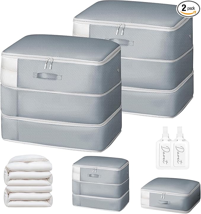 DIMJ Comforter Storage Bag - Large Capacity Ultra Space Saving Self Compression Organize for Duvet, Pillow, Bedding, Blanket Storage Organizer Nylon Compression Bags, Sheet Storage
