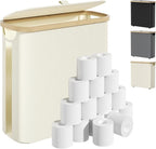 Toilet Paper Storage Basket with Lid and Handle, Foldable Toilet Paper Basket Organizer for Bathroom, Large Capacity Toilet Paper Holder with Storage for 12 Mega or 16 Regular Rolls, Beige