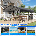 EROMMY 12' x 20' Heavy Duty Metal Carport with Galvanized Steel Roof & Base for All-Weather Protection, Outdoor Carport Garage, Versatile for Car, Boat, Tractor, and Party Use, Dark Gray