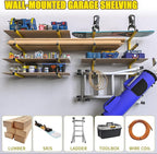 2-Pack Lumber Storage Rack, Wood Storage Racks Wall Mount, Heavy Duty Garage Wood Organizer with 4-Level System, Yellow Utility Rack Organization Up 800 Lbs, Metal Lumber Shelf for Indoor and Outdoor