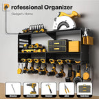 Power Tool Organizer Wall Mount with Charging Station, 15 Min Assembly & Maximum 420lb Load by Heavy Duty Metal, 8 Slots for Cordless Drill, Tool Battery Holder with 6 Outlet Power Strip
