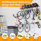 PLKOW Garage Wall Shelving Includes Bike Hooks, Sturdy Adjustable Garage Shelving Wall Mount Garage/Organizer (Black, 2-Pack)