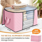 Fab totes 24 Gallons Clothes Storage, Foldable Thick Fabric Blanket Storage Bags, Containers for Organizing Bedroom, Closet, Clothing, Comforter, Organization with Handle (10 Pack,Pink)