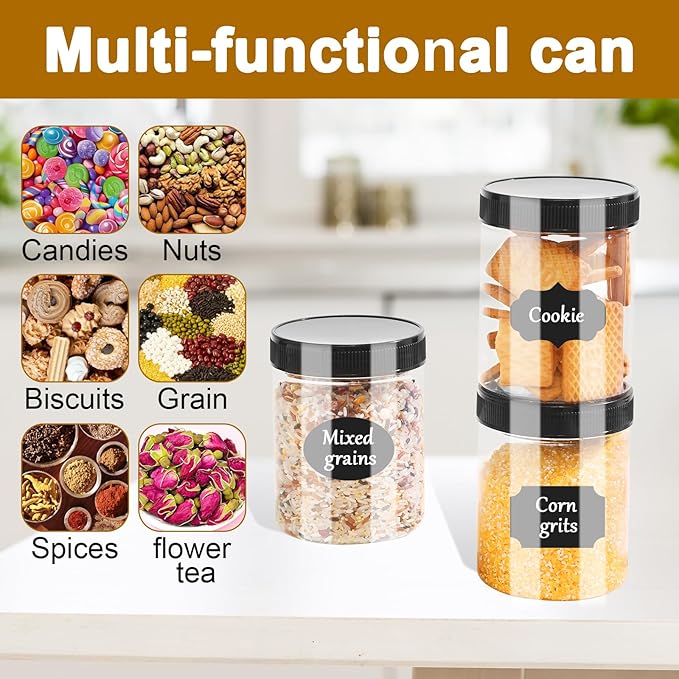 16oz Clear Plastic Jars With Lids,Plastic Jars With Lids,Airtight Container Ideal For Dry Food, Peanut Butter, Honey Jam,Cream, Bathroom and Storage(set of16)