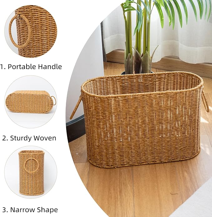JJSQ Toilet Rattan Basket Water Hyacinth Toilet Paper Basket with Handles Large Toilet Papers Storage Container for up to 9 Rolls Bathroom Accessories Organizer (Rattan)