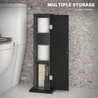 HOMCOM Toilet Paper Cabinet, Small Bathroom Corner Floor Cabinet with Doors and Shelves, Thin Storage Bathroom Organizer for Paper Shampoo, Black