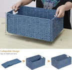 Vagusicc Wicker Storage Basket, Set of 2 Hand-Woven Paper Rope Wicker Basket, Small Storage Baskets for Organizing Toilet Paper, Foldable Large Cube Storage Organizer Bins for Shelves (Blue)
