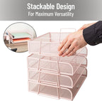 Mind Reader Stackable Paper Tray, Desktop Organizer, File Storage, Office, Metal Mesh, 4 Pcs., Pink