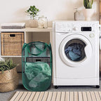 Larpur Pop Up Laundry Basket, Foldable Mesh Laundry Hamper Collapsible Clothes Basket Portable Dirty Clothes Hamper for Home, Dorm, Travel, Green