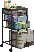 Rolling Storage Cart with Drawers, Utility Cart with Wooden Tabletop and Lockable Wheels Multifunctional Storage Organizer Craft Cart for Classroom, Bedroom, Bathroom, Office, Black