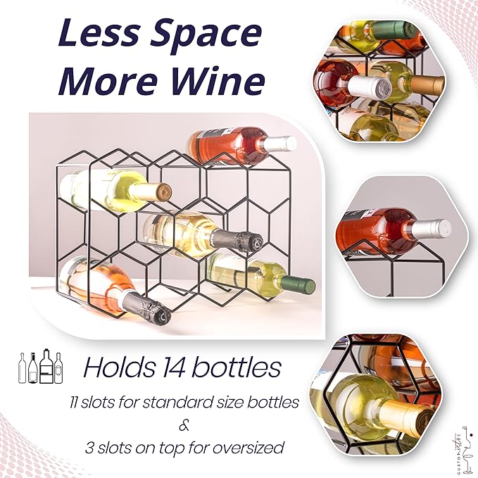 Gusto Nostro Countertop Wine Rack - 14 Bottle Freestanding Modern Black Metal Small - 3 Tier Tabletop Wine Holder Stand for Cabinet, Pantry - Wine Racks Countertop - No Assembly Required (Pack of 2)