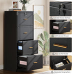 Tribesigns 4-Drawer File Cabinet with Lock, Locked File Cabinet with Key, Tall Wooden Filing Cabinets for Home Office, Vertical Office Storage for Legal Size/Letter/A4/Files, Black (2 Pieces)