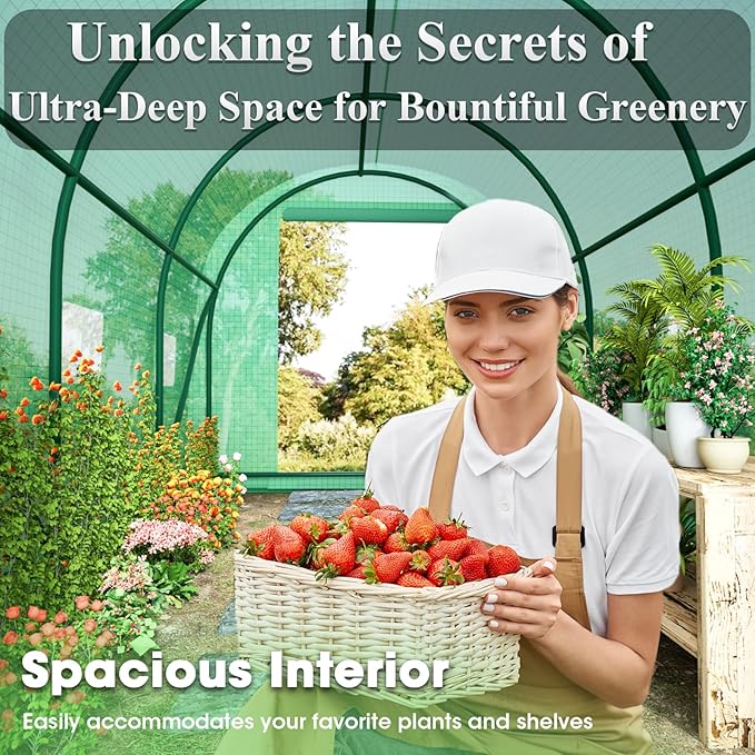 Grezone Walk-in Greenhouse Upgraded Green House with Zippered Screen Doors & 6 Screen Windows Heavy Duty Plastic Plant Warm House with Reinforced Frame (12x7x7 FT)