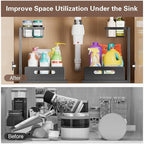 VUSIGN Under Kitchen Sink Organizer, 2 Tier Metal Slide out Sink Shelf Pull out Cabinet Organizer Drawers for Bathroom Kitchen Laundry, 2 Pack, Black