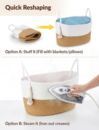 NiHome Toilet Paper Storage Basket, Cotton Rope Organizer with Boho Tassel, Holds 6 Rolls, Foldable Space-Saving Design, Multi-Purpose Bin for Bathroom, Bedroom and Living Room