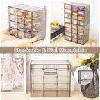 Desk Storage Organizer with 12 Mini Drawers, Clear Desktop Craft Drawer Cabinet, Stackable Storage Box Caddy for Makeup Jewelry Office Craft Supplies (Grey)