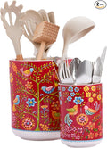 Bico Red Spring Bird Ceramic Utensil Holder Set of 2, Ceramic Kitchen Utensil Crocks for Countertop, Large Cooking Tool Holder Counter Decor, Spatula Organizer