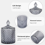 2 Pack Qtip Holder Thick Glass Apothecary Jars with Lid for Bathroom Decor Storage Organizer for Cotton Swabs, Balls, Pads, Floss Picks, Candy, Jewelry, Grey