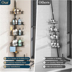 Consumest Corner Shower Caddy Tension Pole - Rustproof Shower Shelves with Towel Bar & Soap Holder, Adjustable Bath Organizer for Bathroom Storage, 27.6-108.3 inch, Black