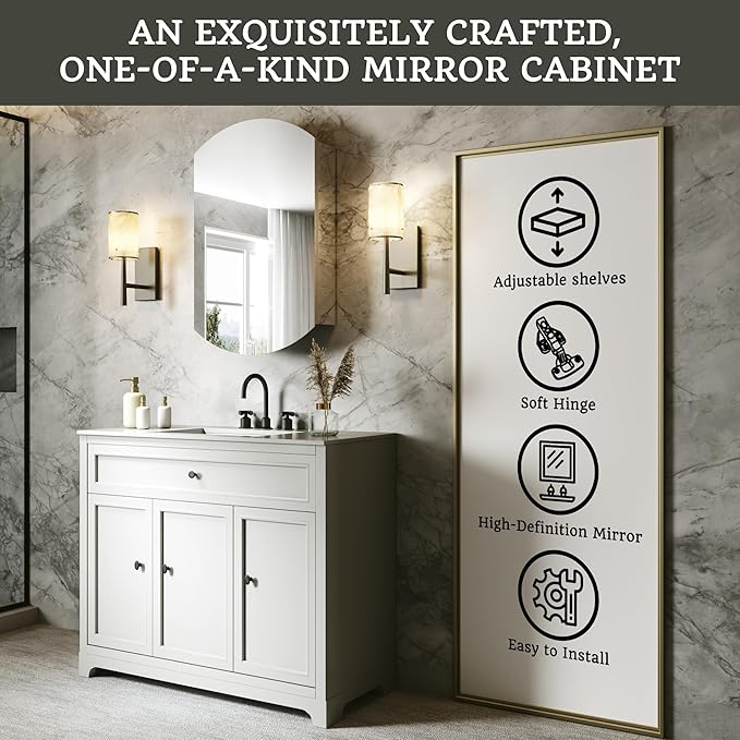 20x31 Bathroom Medicine Cabinet with Mirror,Aluminum Alloy Frame with Mirror Side Panels,Surface or Recessed Medicine Cabinet with Adjustable Shelves,Assembly Required