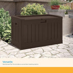 Suncast 50 Gallon Medium Capacity All Weather Construction Resin Outdoor Storage Deck Box with Bench Seat and Lid for Patio, Garden, or Pool, Java