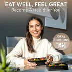 Umami Bento Box Adult All-In-1 w/4 Utensils, 2 Sauce Jar, 2 Dividers, 100% Leakproof, Microwave & Dishwasher Safe, Stackable Bento Lunch Box Containers for Men/Women, Matte Black, 40 oz
